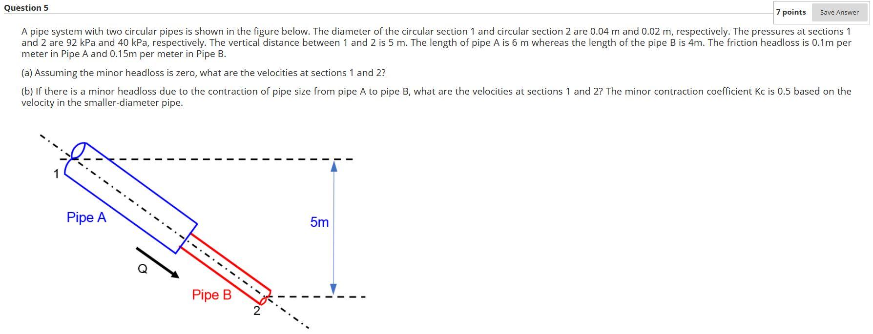 Solved Question 5 7 Points Save Answer A Pipe System With | Chegg.com