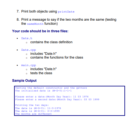 Solved Lab Exercise C++ Classes Create a "Date" class that | Chegg.com