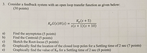 Solved 3. Consider a feedback system with an open loop | Chegg.com