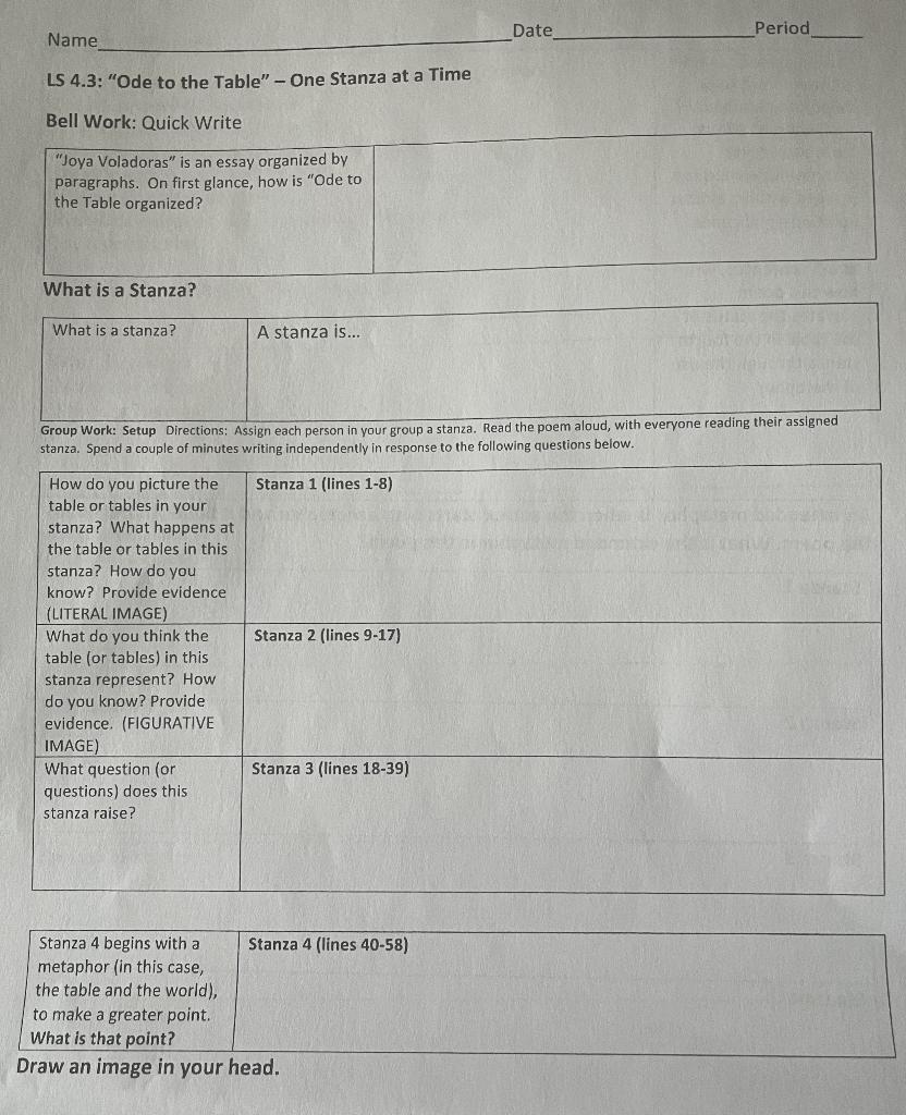 What is a Stanza? What is a stanza? Group Work: Setup | Chegg.com