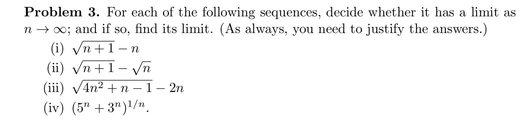 Solved Problem 3. For each of the following sequences, | Chegg.com