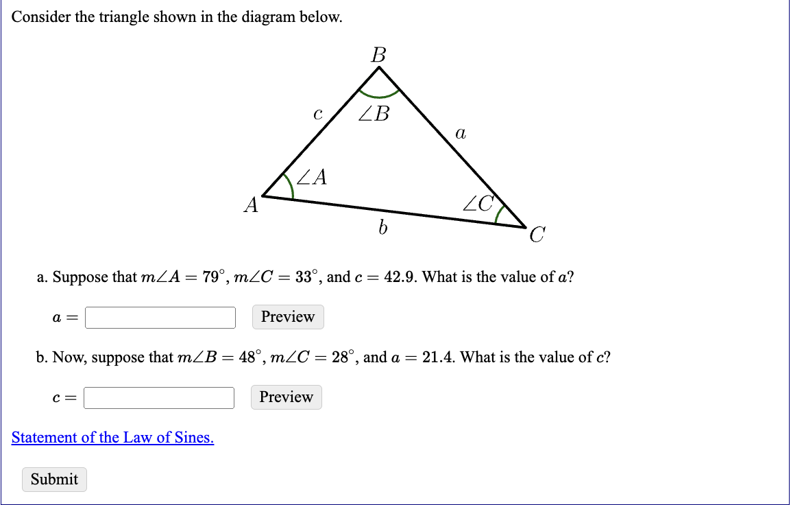 Solved Consider the triangle shown in the diagram below. a. | Chegg.com