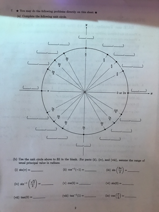 Solved You May Do The Following Problems Directly On This 