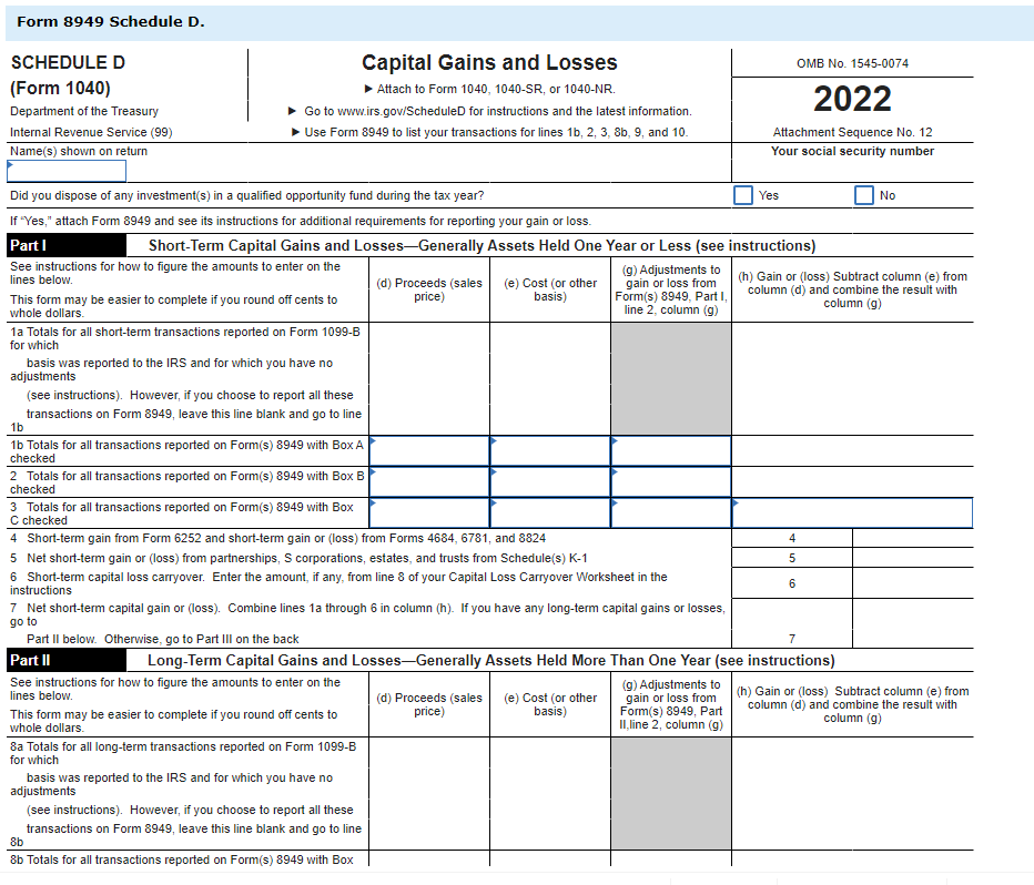 Form 8949 Schedule D.Form 8949 Pane 1. Fo Dep Sen You | Chegg.com