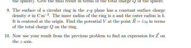 Solved . The surface of a circular ring in the x-y plane has | Chegg.com
