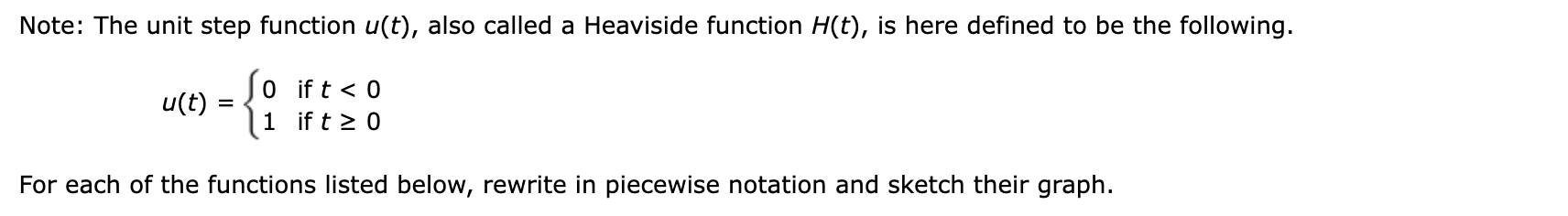 Solved Note: The unit step function u(t), also called a | Chegg.com
