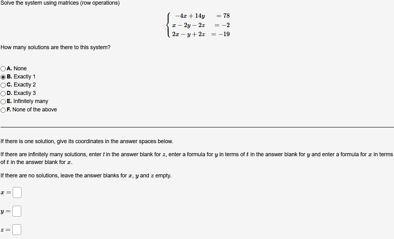 Solved 1 point Solve the system using matrices row Chegg