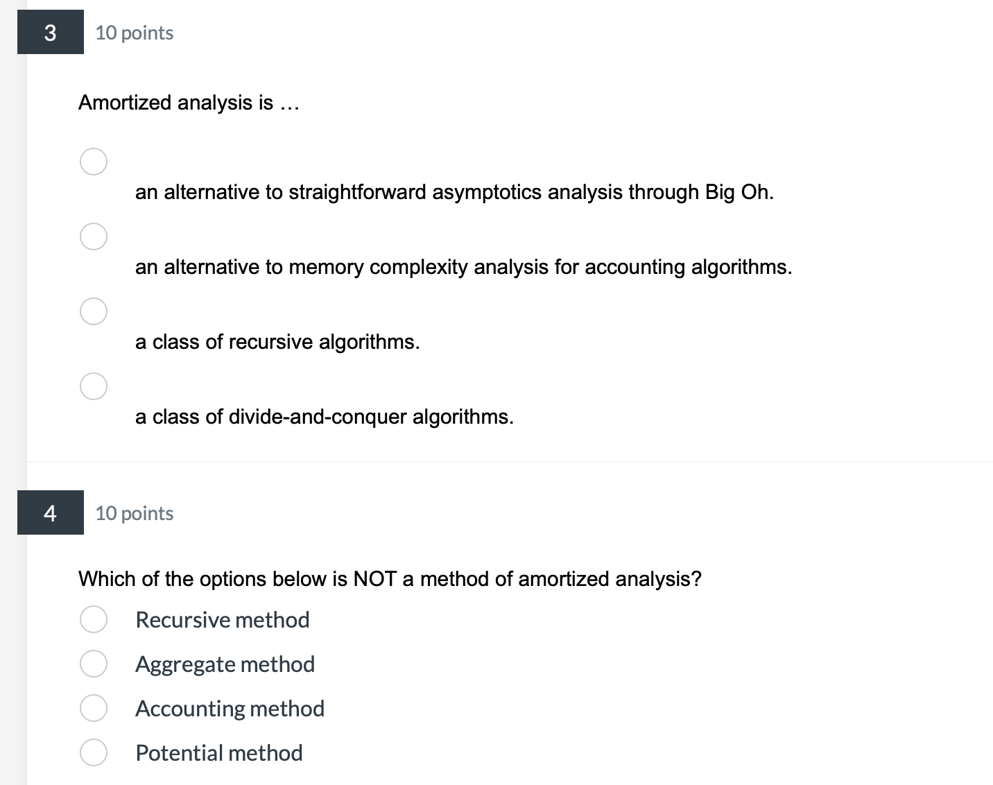 Solved 10 points In the context of amortized analysis, what | Chegg.com