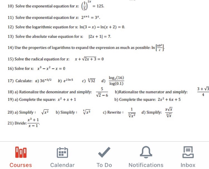 Solved 2x 10) Solve the exponential equation for x: 125. 11) | Chegg.com