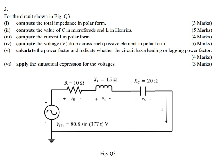 Solved 3. For the circuit shown in Fig. Q3: (i) compute the | Chegg.com