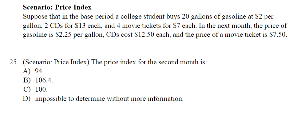 Solved Scenario: Price Index Suppose that in the base period | Chegg.com