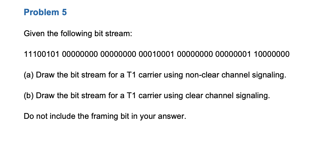 Problem 5 Given the following bit stream: 11100101 | Chegg.com