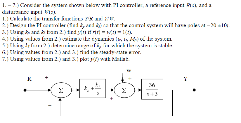 Solved 1. – 7.) Consider the system shown below with PI | Chegg.com
