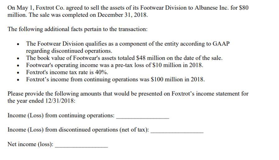 on may 1 foxtrot company agreed to sell