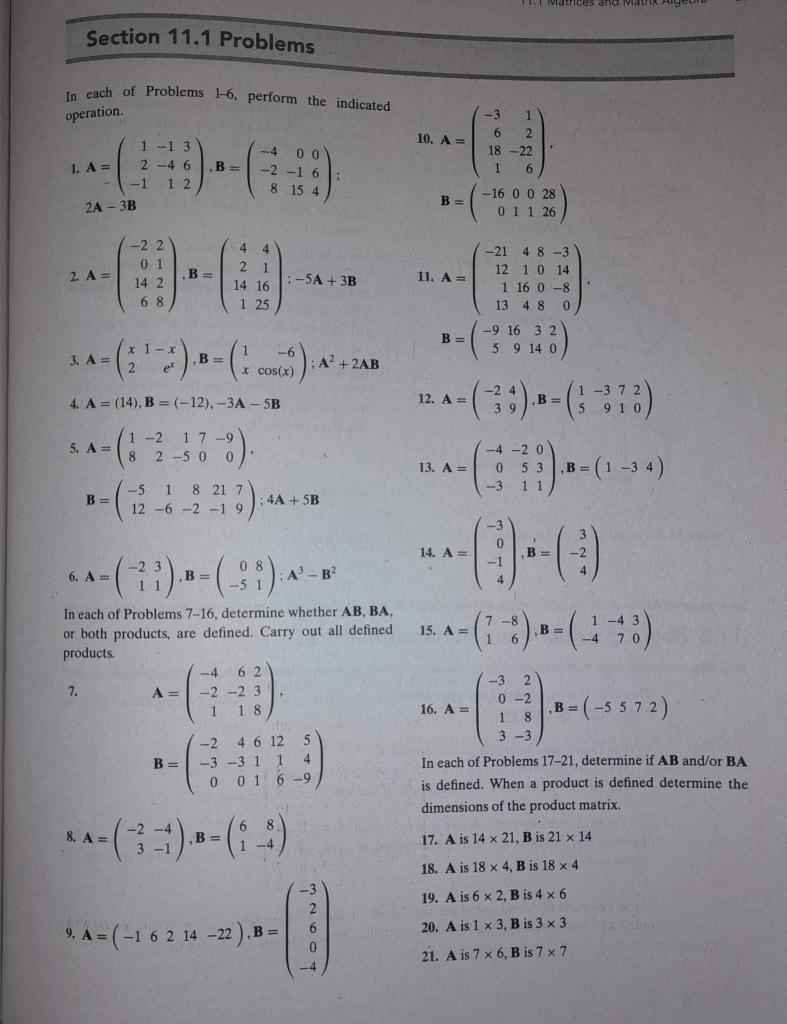 Solved In each of Problems 1-6, perform the indicated | Chegg.com