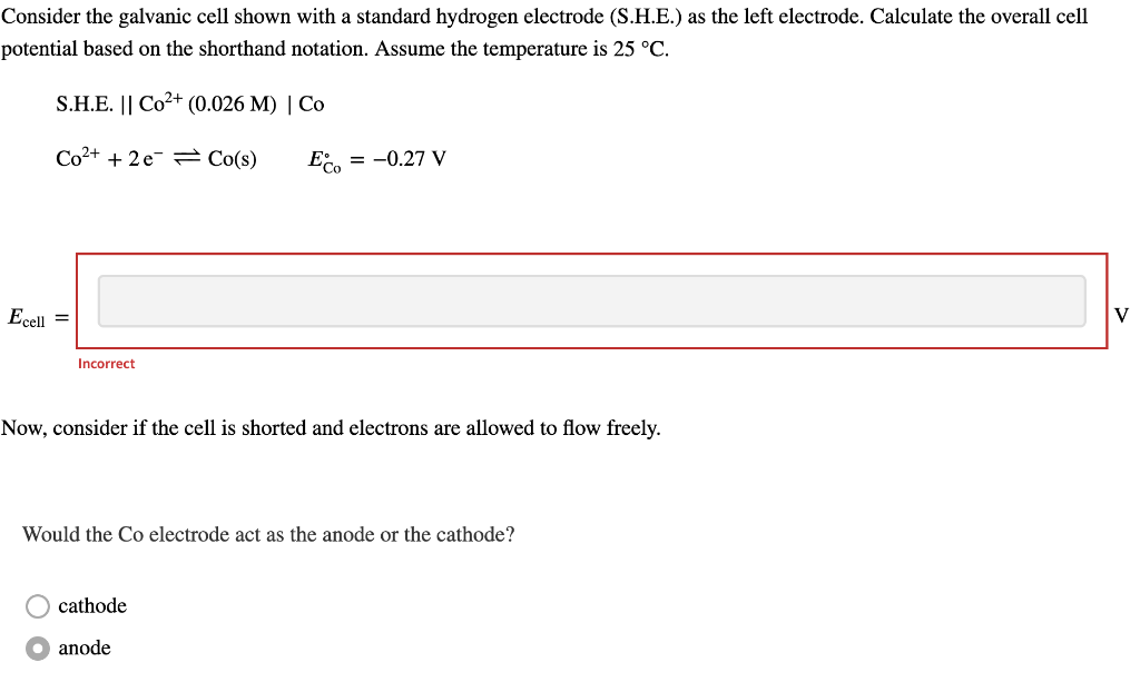 Solved Consider the galvanic cell shown with a standard | Chegg.com