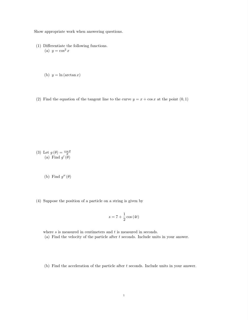 Solved Show appropriate work when answering questions. (1) | Chegg.com