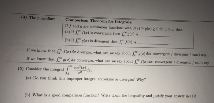 Solved The punchline: Comparison Theorem for Integrals: If | Chegg.com
