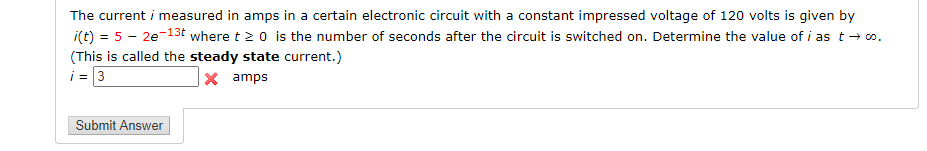 Solved The current i measured in amps in a certain | Chegg.com