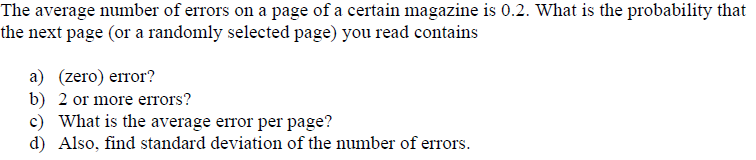 Solved The average number of errors on a page of a certain | Chegg.com