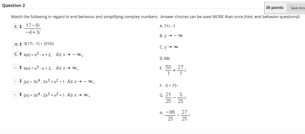 Solved Question 2 30 points Save Ans Match the following in | Chegg.com