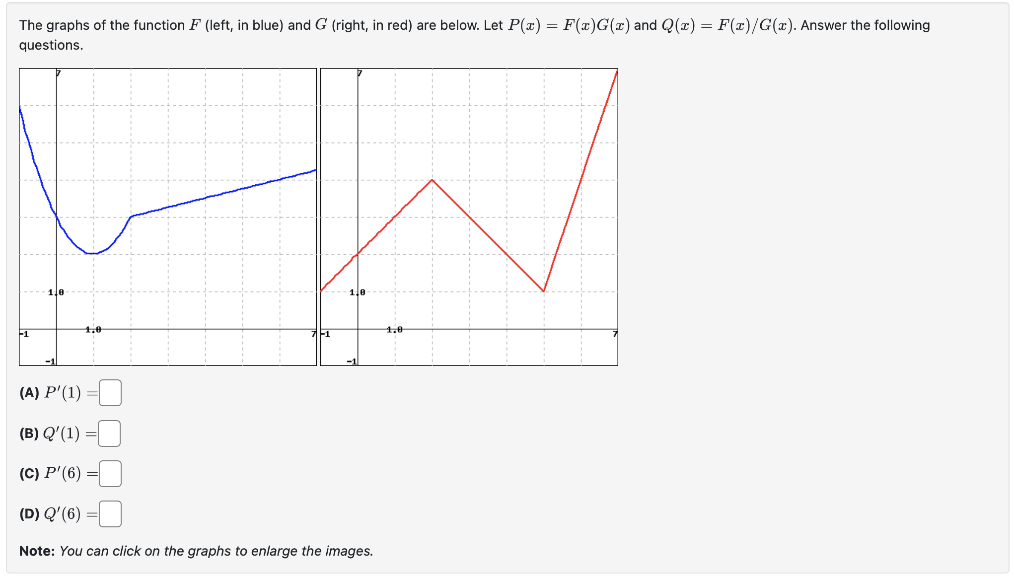 Solved The graphs of the function F (left, in blue) and G | Chegg.com