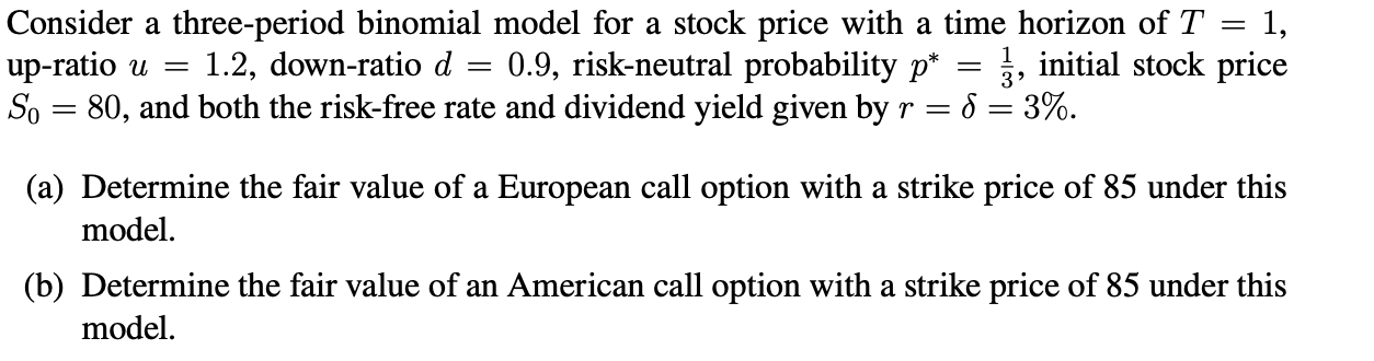Consider a three-period binomial model for a stock | Chegg.com