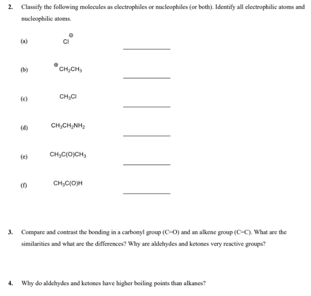 Solved 2. Classify the following molecules as electrophiles | Chegg.com