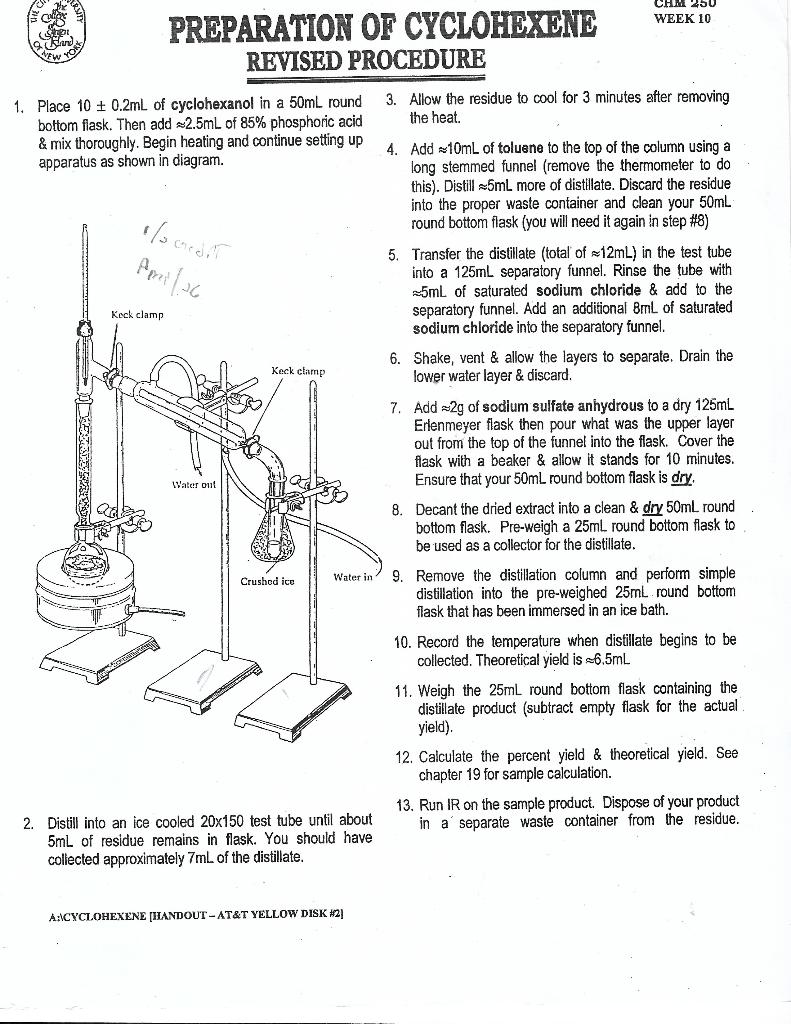CHM 250 WEEK 10 PREPARATION OF CYCLOHEXENE REVISED | Chegg.com
