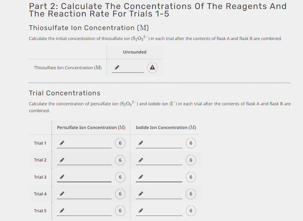 Solved Part 2: Calculate The Concentrations Of The Reagents | Chegg.com
