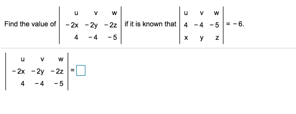 Solved u V W Find the value of 1-2x -2y -2z | if it is known | Chegg.com