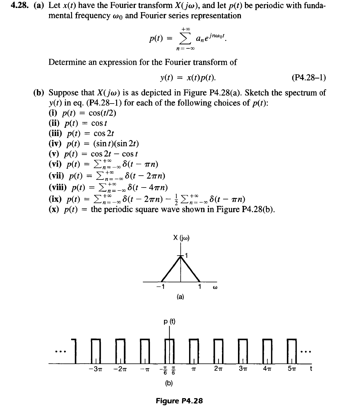 Solved 4.28. (a) Let X(t) Have The Fourier Transform X(jω), | Chegg.com