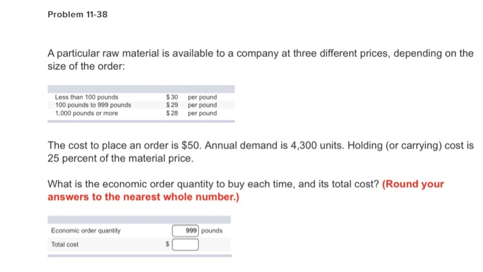 Solved Problem 11-38 A particular raw material is available | Chegg.com