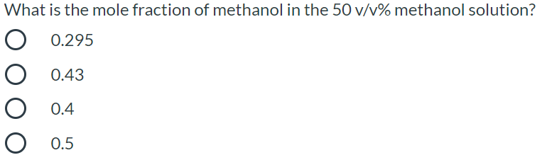 Solved A methanol solution in water contains 50 v/v% | Chegg.com