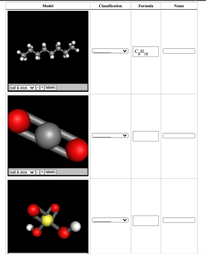 Solved Model Classification Formula Name CH 18 Ball & Stick | Chegg.com