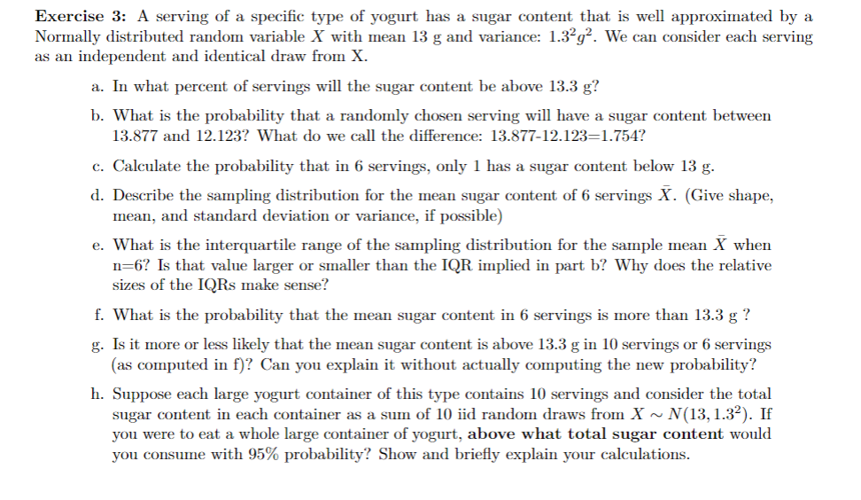 Solved Exercise 3 A serving of a specific type of yogurt Chegg