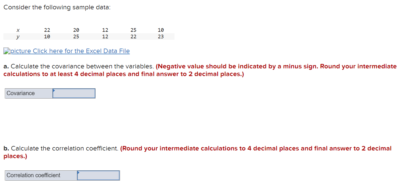 Solved Consider the following sample data: X 22 10 20 25 12 | Chegg.com