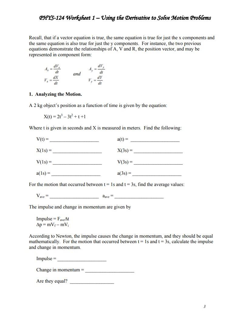 Solved Phpss-124 Worksheet 1-using The Derivative To Solve 