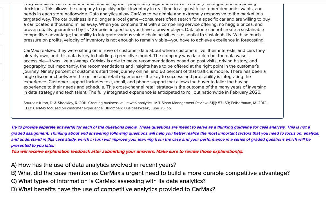 Solved Competitive Analytics at CarMax CarMax has