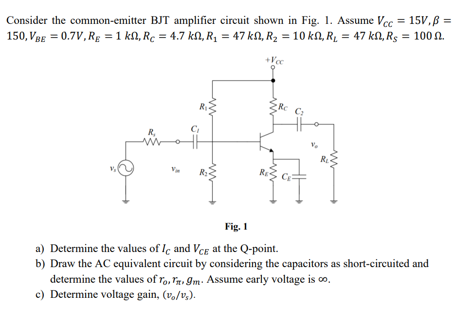 Solved Consider The Common-emitter BJT Amplifier Circuit | Chegg.com