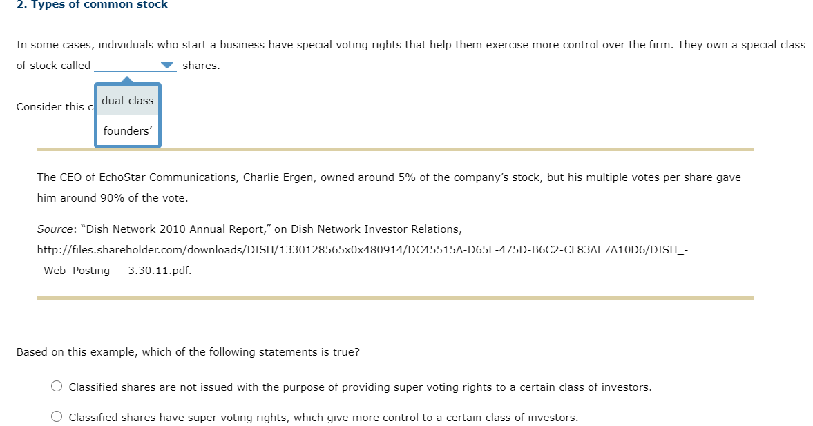 Solved 2. Types of common stock In some cases, individuals