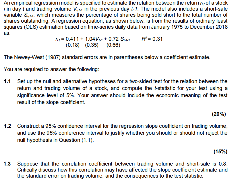 Solved An empirical regression model is specified to | Chegg.com