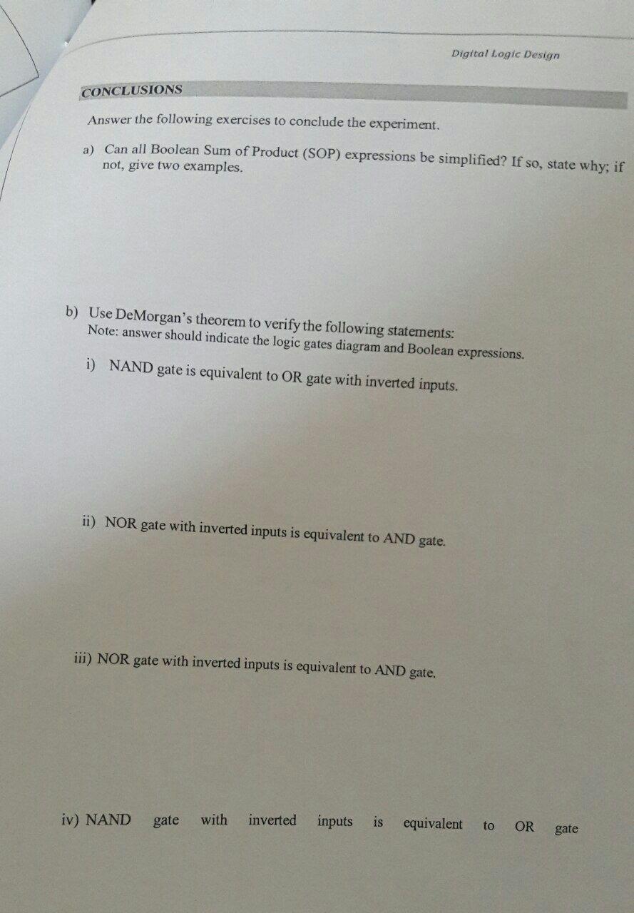 Solved Digital Logic Design LAB 2: BOOLEAN ALGEBRA AND | Chegg.com