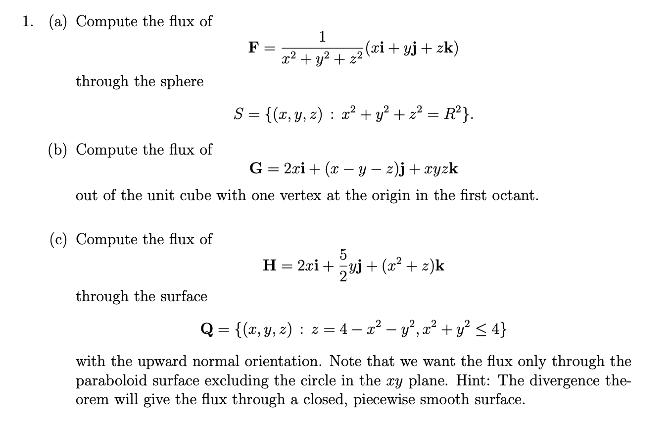 1 A Compute The Flux Of F 1 Xi Yj Zk X2 Chegg Com