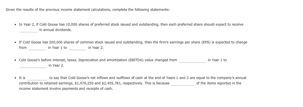 Solved Cold Goose Metal Works Inc.'s income statement | Chegg.com