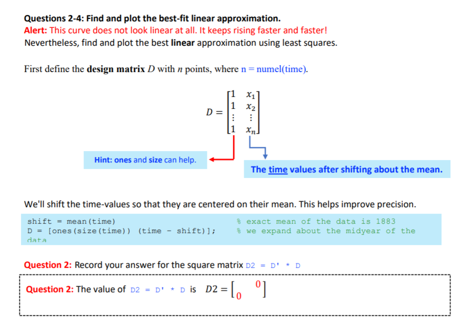 Questions 2-4: Find and plot the best-fit linear | Chegg.com