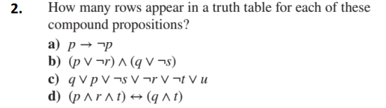 Solved How many rows appear in a truth table for each of | Chegg.com
