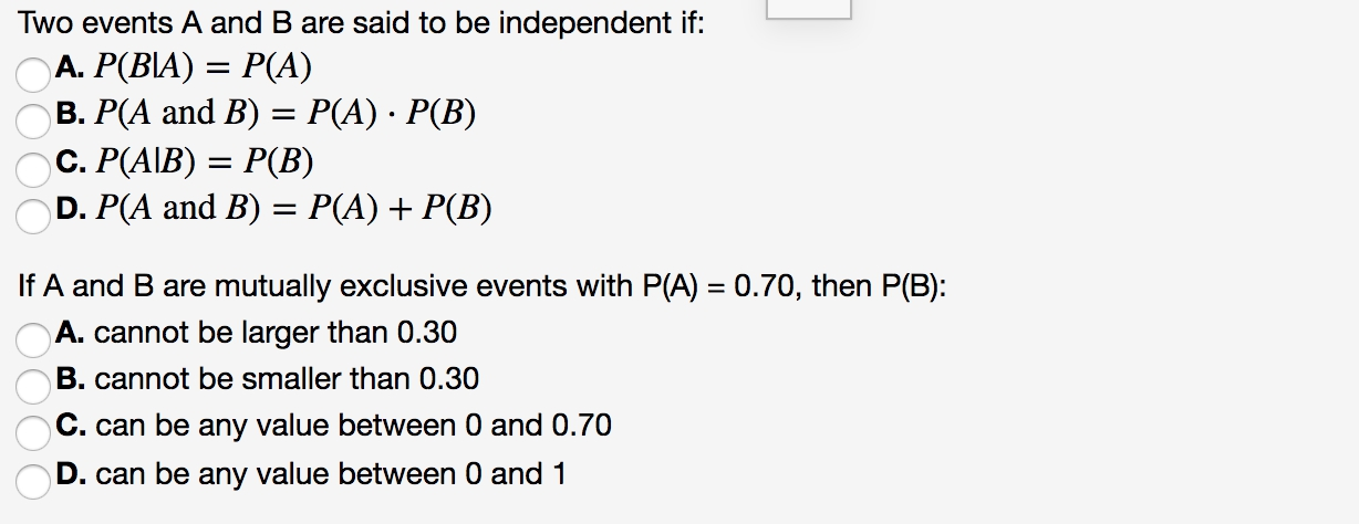 Solved Two Events A And B Are Said To Be Independent If: | | Chegg.com