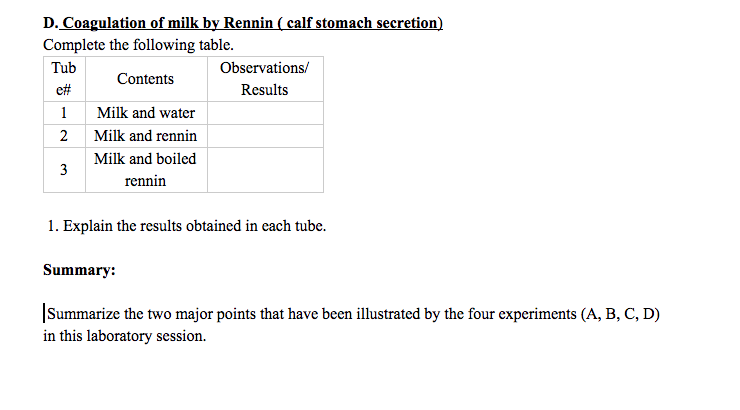 rennin milk experiment