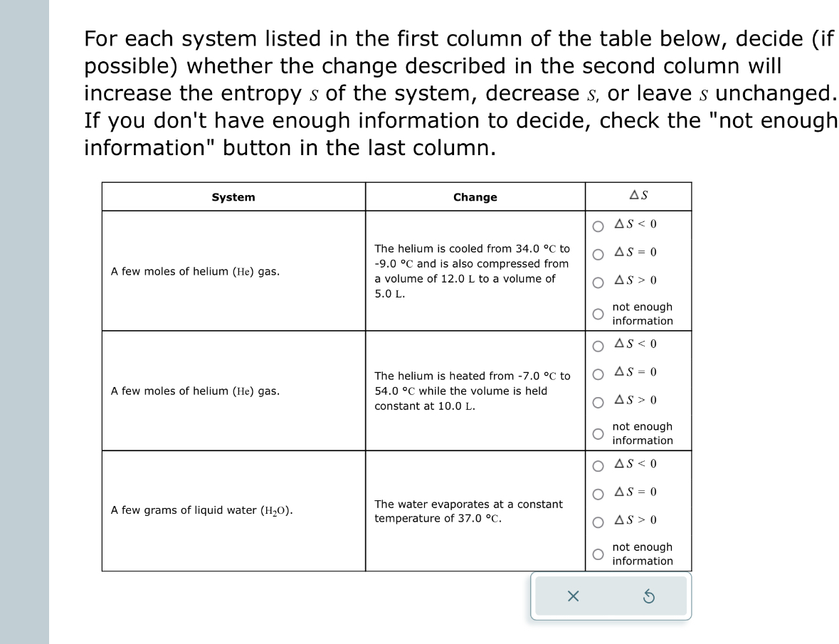 Solved For each system listed in the first column of the | Chegg.com